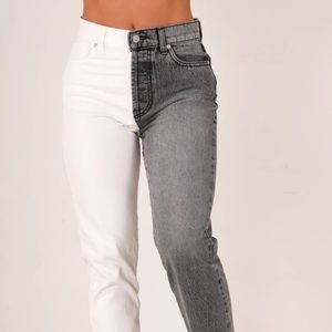 Black and white revice denim straight leg jeans